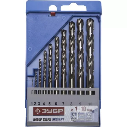 Набор ЗУБР &quot;ЭКСПЕРТ&quot;: Свёрла  по металлу, цилиндрический хвостовик, быстрорежущая сталь Р6М5, 1-10мм, 10шт 4-29625-H10 купить в Губкинске
