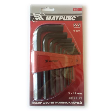 Набор ключей шестигранных имбусовых HEX, 2,0–12 мм, CrV, 9 шт., оксидированные  MATRIX 11222 купить в Губкинске