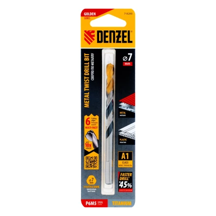 Сверло спиральное по металлу Denzel 7,0 x 109мм, Р6М5, Golden Tip, многогранная заточка 718280 купить в Губкинске