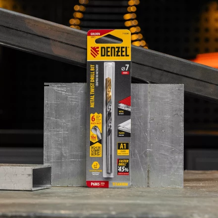 Сверло спиральное по металлу Denzel 7,0 x 109мм, Р6М5, Golden Tip, многогранная заточка 718280 купить в Губкинске