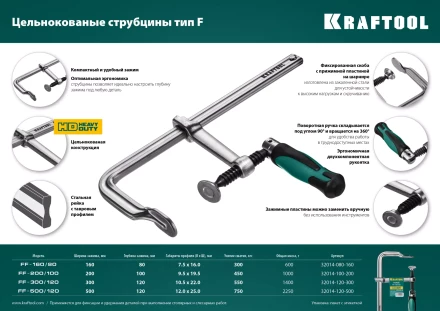 Струбцина KRAFTOOL FORGE тип F,цельнокованая 32014-100-200 купить в Губкинске
