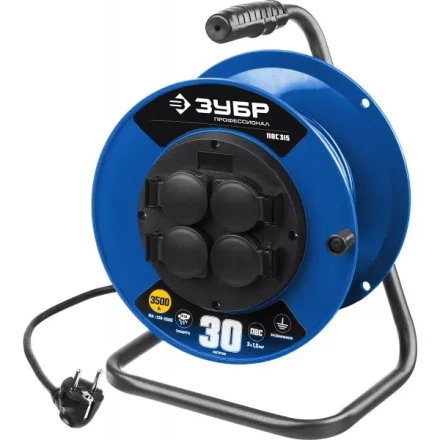 Удлинитель на катушке &quot;ПВС 315&quot;, 30 м, 3500 Вт, 4 гнезда, IP44, ПВС 3х1,5 кв мм, ЗУБР 55081-30 купить в Губкинске