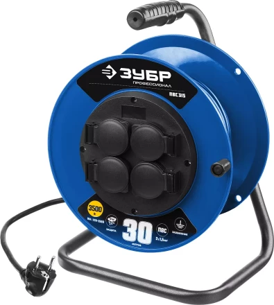 Удлинитель на катушке &quot;ПВС 315&quot;, 30 м, 3500 Вт, 4 гнезда, IP44, ПВС 3х1,5 кв мм, ЗУБР 55081-30 купить в Губкинске