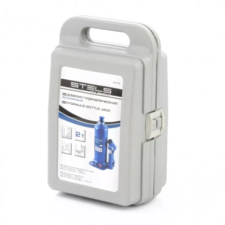 Домкрат гидравлический бутылочный 2 т h подъема 178-338 мм в пластиковом кейсе Stels 51172 купить в Губкинске
