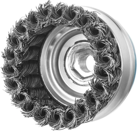 ЗУБР &quot;ПРОФЕССИОНАЛ&quot;. Щетка чашечная усиленная для УШМ, плетеные пучки стальной проволоки 0,5мм, 80ммхМ14 3527-080_z02 купить в Губкинске