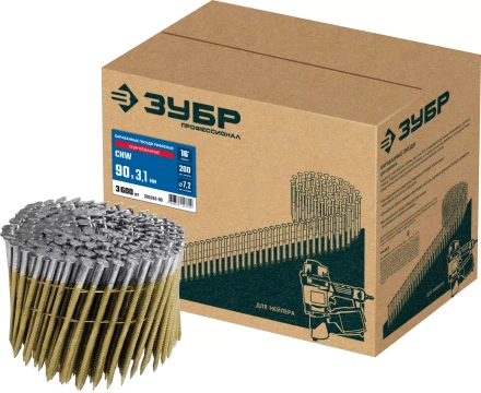 ЗУБР CNW 90 х 3.1 мм, барабанные гвозди рифленые оцинкованные, 3600 шт (305383-90) купить в Губкинске