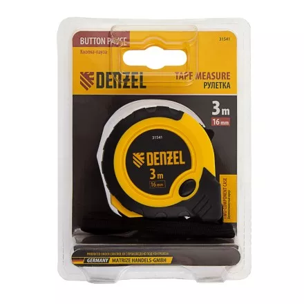 Рулетка Denzel 3м х 16мм, двухкомп. корпус, кнопка-пауза, 31541 купить в Губкинске