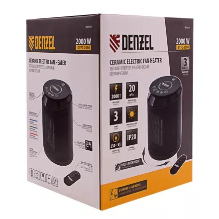 Тепловентилятор электрический керамический Denzel DTFC-2000, пульт, 3 режима, вентилятор, нагрев 1000/2000 Вт 96419 купить в Губкинске