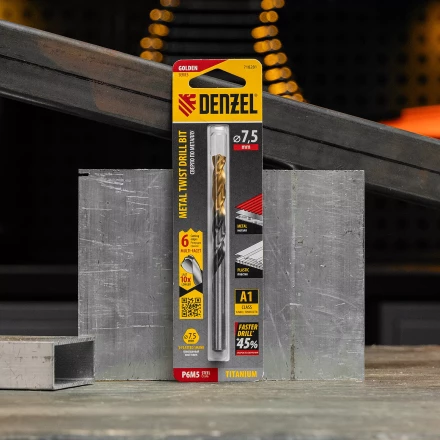 Сверло спиральное по металлу Denzel 7,5 x 109мм, Р6М5, Golden Tip, многогранная заточка, 718281 купить в Губкинске
