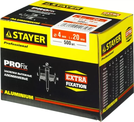 Заклепки PROFIX алюминиевые, 4,0х20мм, 500шт, STAYER Professional 31205-40-20 31205-40-20 купить в Губкинске
