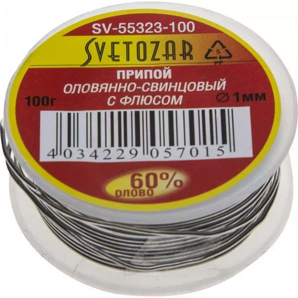 Припой СВЕТОЗАР оловянно-свинцовый, 60% Sn / 40% Pb, 100гр SV-55323-100 купить в Губкинске