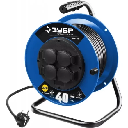 Удлинитель на катушке &quot;ПВС 315&quot;, 40 м, 3500 Вт, 4 гнезда, IP44, ПВС 3х1,5 кв мм, ЗУБР 55081-40 купить в Губкинске