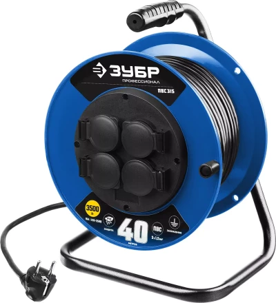 Удлинитель на катушке &quot;ПВС 315&quot;, 40 м, 3500 Вт, 4 гнезда, IP44, ПВС 3х1,5 кв мм, ЗУБР 55081-40 купить в Губкинске