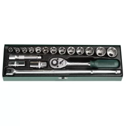 Набор торцовых головок KRAFTOOL "INDUSTRIE QUALITAT" (1/2") универсальный, Cr-V, металлический кейс, 18 предметов 27892-H18