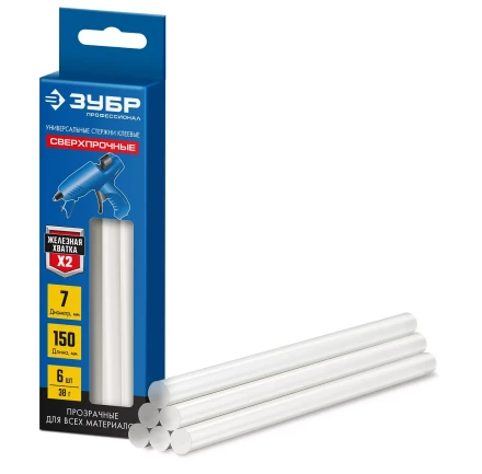 ЗУБР 7 х 150 мм, 6 шт, сверхпрочные прозрачные клеевые стержни, Профессионал (06855-6) купить в Губкинске