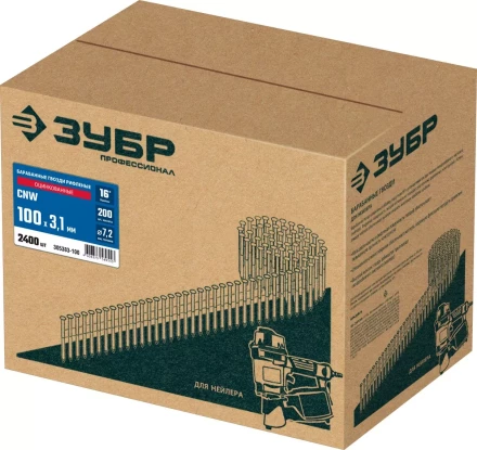 ЗУБР CNW 100 х 3.1 мм, барабанные гвозди рифленые оцинкованные, 2400 шт (305383-100) купить в Губкинске