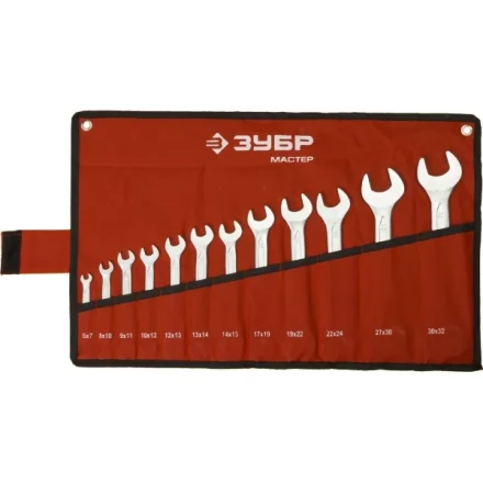 Набор ЗУБР &quot;МАСТЕР&quot;: Ключ гаечный рожковый, Cr-V сталь, хромированный, 6-32мм, 12шт 27010-H12 купить в Губкинске