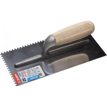 Гладилка нержавеющая ЗУБР &quot;ПРОФЕССИОНАЛ&quot; с деревянной ручкой, зубчатая, 4х4мм, 130х280мм 0806-04_z01 купить в Губкинске
