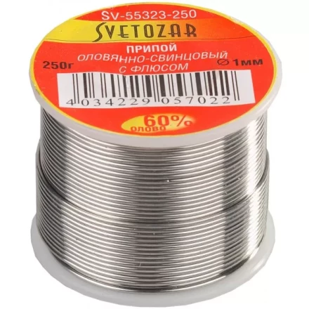 Припой СВЕТОЗАР оловянно-свинцовый, 60% Sn / 40% Pb, 250гр SV-55323-250 купить в Губкинске