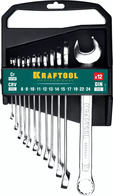 Наборы ключей комбинированных KRAFTOOL, Cr-V, DIN 3110, на пластиковой подвеске 27079-H12C купить в Губкинске