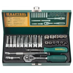 Набор торцовых головок KRAFTOOL "INDUSTRIE QUALITAT" (1/4") универсальный, Cr-V, металлический кейс, 24 предмета 27890-H24_z01