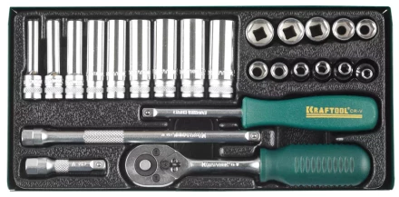 Набор торцовых головок KRAFTOOL &quot;INDUSTRIE QUALITAT&quot; (1/4&quot;) универсальный, Cr-V, металлический кейс, 24 предмета 27890-H24_z01 купить в Губкинске