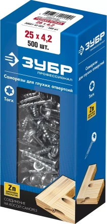 ЗУБР 25 х 4.2 мм, редкая резьба, ТХ20, цинк, 500 шт, саморез для глухих отверстий, Профессионал (30081-42-025) купить в Губкинске