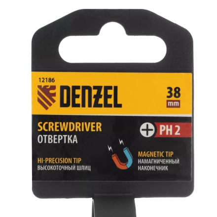 Отвертка PH2х38 мм, CrV, трехкомпонентная рукоятка Denzel 12186 купить в Губкинске