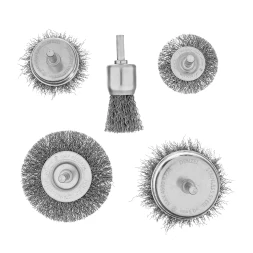 Набор щеток для дрели Denzel, 2 Плоские 50-75мм, 3 Чашки 25-50-75мм, шпилька,  нерж.вит. проволока 74493