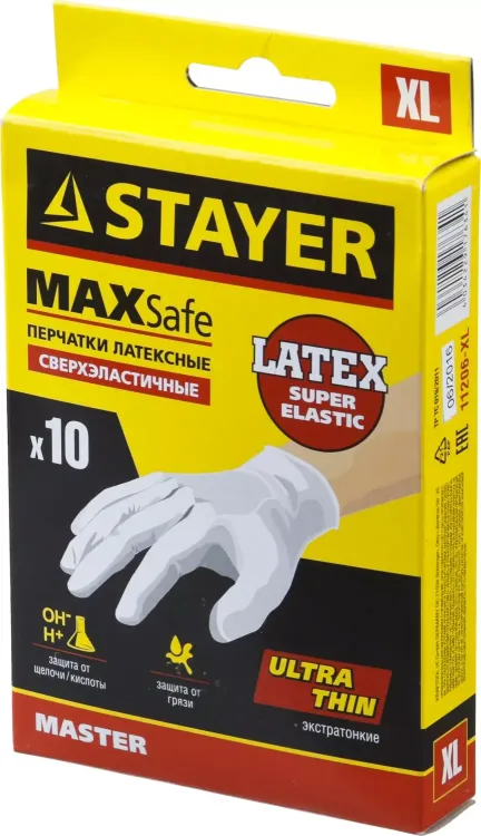 Перчатки STAYER "MASTER" латексные экстратонкие, L, 10шт 11206-L купить в Губкинске