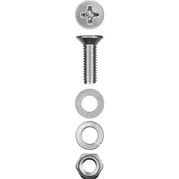 Винт (DIN965) в комплекте с гайкой (DIN934), шайбой (DIN125), шайбой пруж. (DIN127), M6 x 20 мм, 12 шт, ЗУБР 303456-06-020 купить в Губкинске