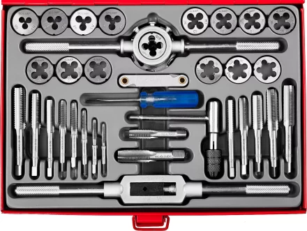 Набор ЗУБР &quot;ЭКСПЕРТ&quot; с металлореж. инструментом, метчики однопроходные и плашки М3-М12, оснастка-в метал. боксе, 35пред. 28117-H35 купить в Губкинске