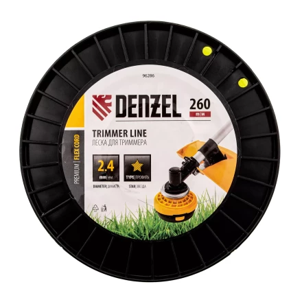 Леска для триммера звезда Denzel, 2,4мм х 260м, на DIN катушке FLEX CORD, 96286 купить в Губкинске