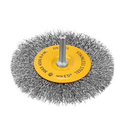 Щетка для дрели Denzel 100 мм, плоская, со шпилькой, нержавеющая витая проволока, 744793 купить в Губкинске