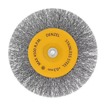 Щетка для дрели Denzel 100 мм, плоская, со шпилькой, нержавеющая витая проволока, 744793 купить в Губкинске