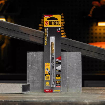 Сверло спиральное по металлу Denzel 9 x 125мм, Р6М5, Golden Tip, многогранная заточка, 718284 купить в Губкинске