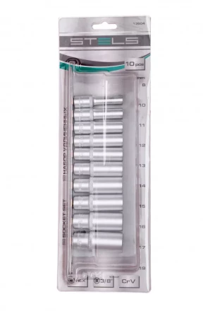 Набор удлиненных торцевых головок 3/8 шестигранные CrV 10 шт 8-19 мм Stels 13604 купить в Губкинске