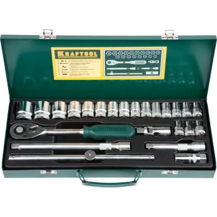 Набор торцовых головок KRAFTOOL &quot;INDUSTRIE QUALITAT&quot; (1/2&quot;) универсальный, Cr-V, металлический кейс, 24 предмета 27892-H24_z01 купить в Губкинске