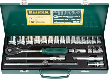 Набор торцовых головок KRAFTOOL &quot;INDUSTRIE QUALITAT&quot; (1/2&quot;) универсальный, Cr-V, металлический кейс, 24 предмета 27892-H24_z01 купить в Губкинске