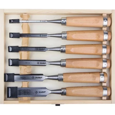 Набор ЗУБР Стамески-долото &quot;ЭКСПЕРТ&quot; с деревянной ручкой, хромованадиевых, 6; 10; 12; 16; 20; 25мм, 6шт 18096-H6 купить в Губкинске