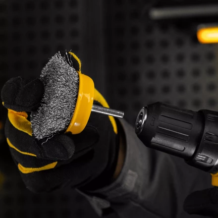 Щетка для дрели Denzel, 75 мм, Чашка, со шпилькой, нержавеющая витая проволока, 744773 купить в Губкинске