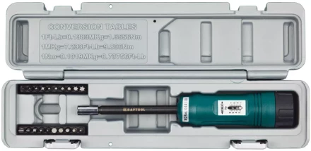 Отвертка динамометрическая KRAFTOOL со шкалой, регулируемая, 1-8 Нм, точность +/-6%, 20 бит, в боксе 64030 купить в Губкинске