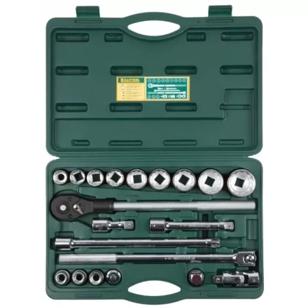 Набор торцовых головок KRAFTOOL &quot;INDUSTRIE QUALITAT&quot; (3/4&quot;), Cr-V, пластиковый кейс, 20 предметов 27895-H20_z01 купить в Губкинске