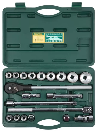 Набор торцовых головок KRAFTOOL &quot;INDUSTRIE QUALITAT&quot; (3/4&quot;), Cr-V, пластиковый кейс, 20 предметов 27895-H20_z01 купить в Губкинске