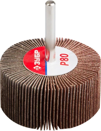Круг шлифовальный ЗУБР &quot;МАСТЕР&quot; веерный лепестковый, на шпильке, тип КЛО, зерно-электрокорунд нормальный, P80, 30х60мм 36602-080 купить в Губкинске