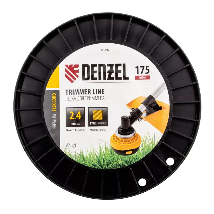 Леска для триммера квадрат Denzel, 2,4мм х 175м, на DIN катушке FLEX CORD, 96292 купить в Губкинске