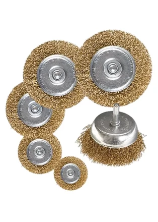 Набор щеток для дрели 6 шт 5 плоских 40-50-65-75-100 мм + 1 "чашка" 50 мм со шпильками MATRIX 74496 купить в Губкинске