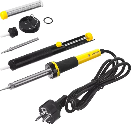 Набор для паяльных работ STAYER &quot;PROFI&quot; PROTerm, 55313-60-H6, паяльник 55300 + подставка + припой + жало сменное + шприц + насадка на жало, 60 Вт 55313-60-H6 купить в Губкинске