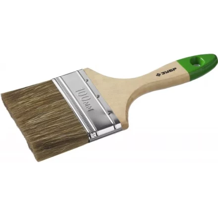 Кисть плоская  ЗУБР &quot;ЛАЗУРЬ-МАСТЕР&quot;, смешанная щетина, деревянная ручка, 100мм 4-01009-100 купить в Губкинске