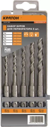 Набор сверл для перфоратора SDS-plus (5, 6, 6, 8, 10) Кратон 1 02 01 001 купить в Губкинске